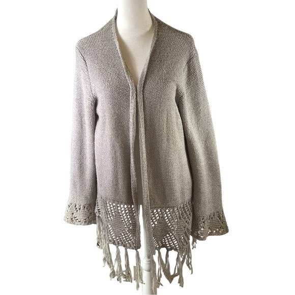 Knox Rose Cardigan Women M Grey Open Front Fringe Hem Detail at Cuff and Bottom - Picture 1 of 10